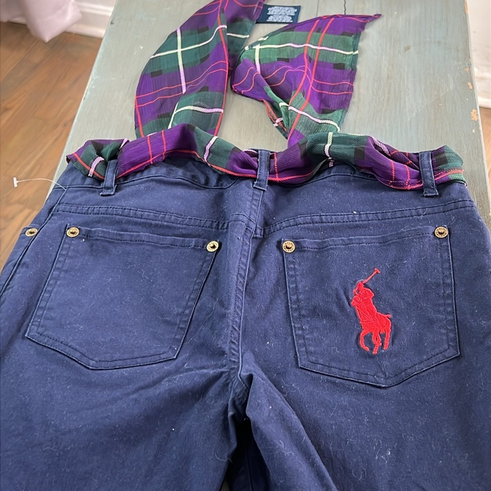 RALPH LAUREN Navy Pants with Plaid Belt